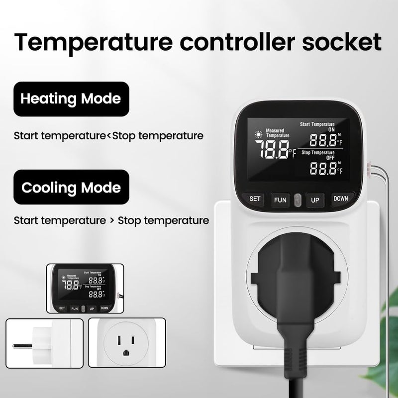diymore 1800W Digital Temperature Controller Plug in Thermostat Outlet Digital RV Thermostat Heating Cooling Mode Timer 15A /120V -104℉~210℉ for Incubator Thermometer Pool Thermometer - Image 3